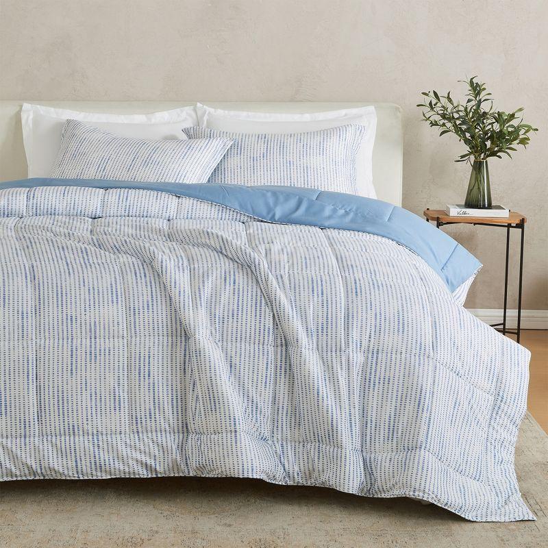 Full Blue Dot Print Reversible Microfiber Comforter Set