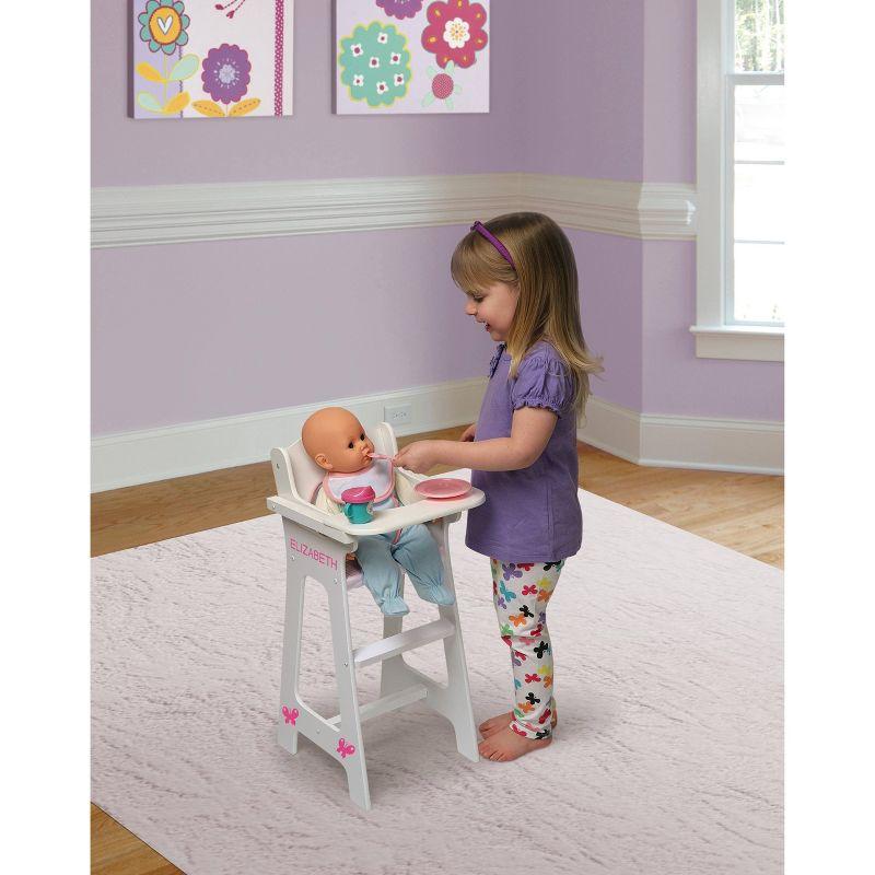 Badger Basket Doll High Chair with Accessories and Free Personalization Kit - White/Pink/Gingham