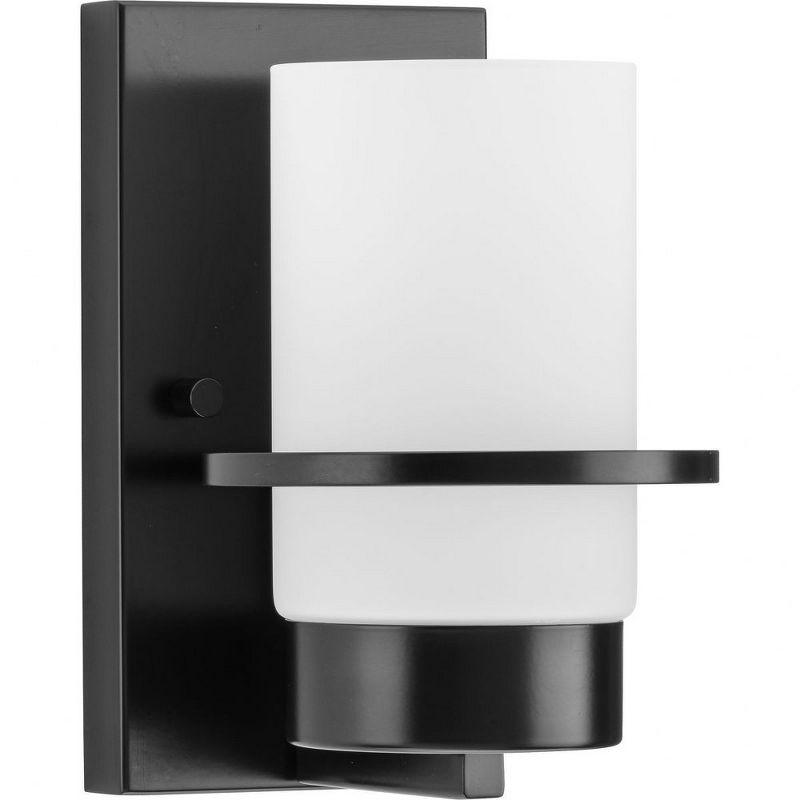 Progress Lighting Reiss 1-Light Wall Sconce, Matte Black, White Glass Shade