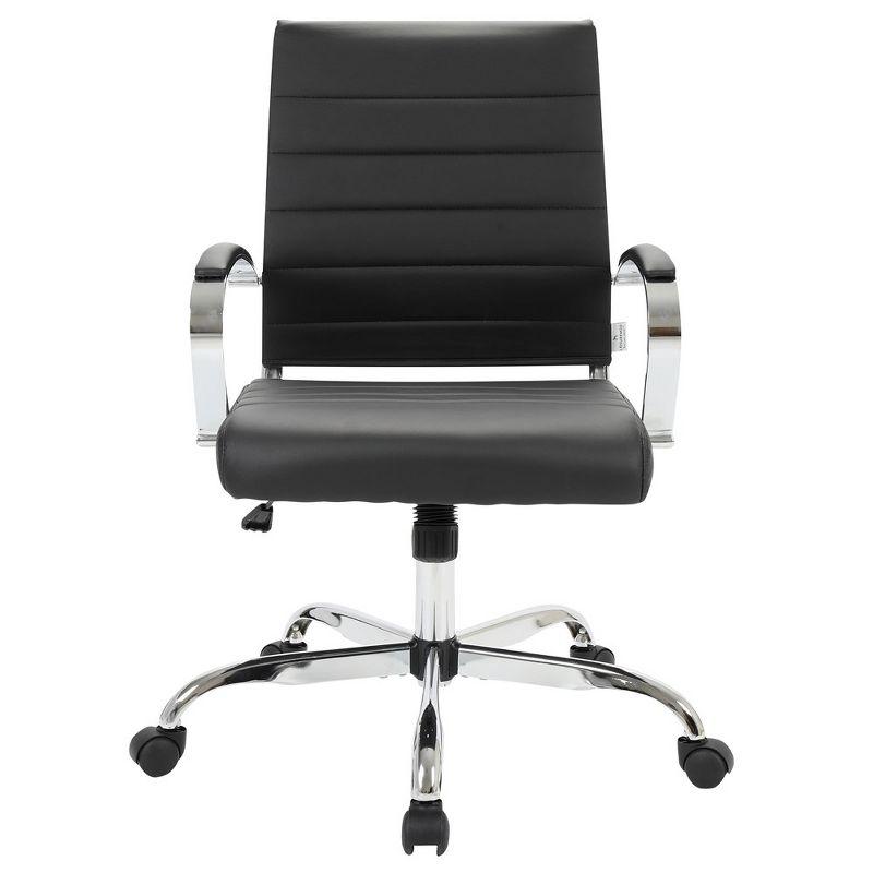 LeisureMod Benmar Mid-Back Office Conference Chair Upholstered in Leather with Swivel and Tilt in Black