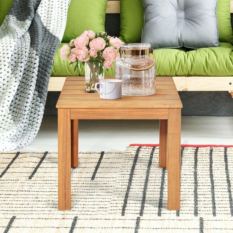 Natural Acacia Wood Square Side Table for Indoor/Outdoor Use