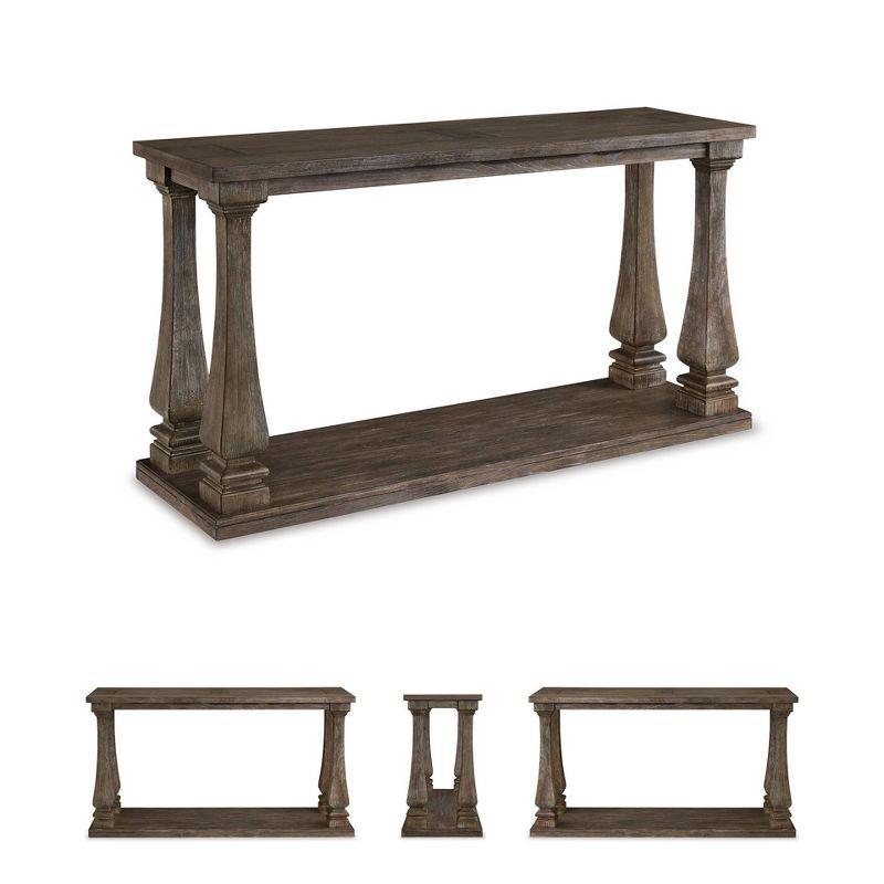 Johnelle Sofa Table Gray: Distressed Elm Veneer, Square Baluster Legs - Signature Design by Ashley