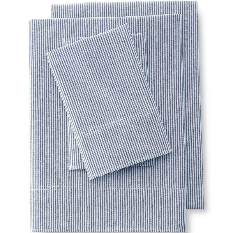 Lands' End Cotton Oxford Stripe Bed Sheet Set - King - Deep Sea Navy Stripe