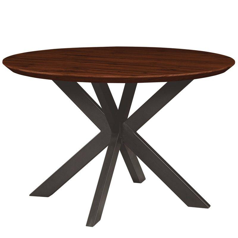 LeisureMod Ravenna Modern 47" Round Wood Dining Room Table with Sleek Metal Base Design