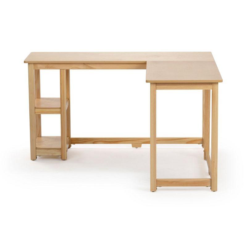 Plank+Beam Solid Wood Corner Desk for Home Office, Gaming, Computer with Storage Shelves, Natural