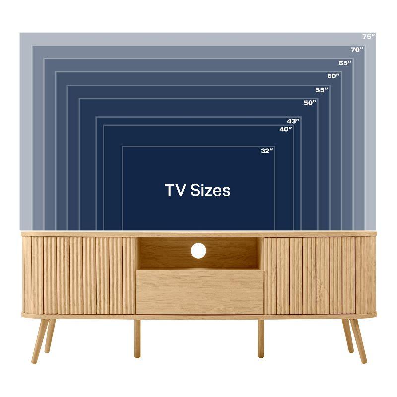 JONATHAN Y TVS1001A Damien 70 in. Farmhouse Curved TV Stand with Drawer and Storage Doors Fits TVs up to 75 in. with Cable Management