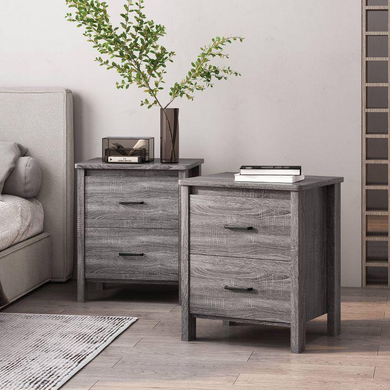 Set of 2 Olimont Contemporary 2 Drawer Nightstands Sonoma Gray Oak - Christopher Knight Home: Bedside Storage Tables