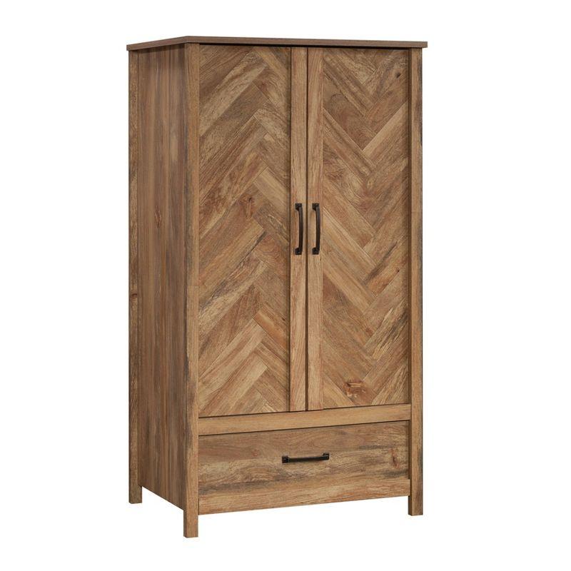 Sindoori Mango Brown Herringbone Pattern Wardrobe Armoire with Drawer