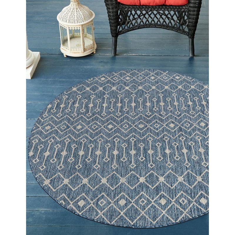 Blue Round Synthetic Trellis Outdoor Area Rug 10'