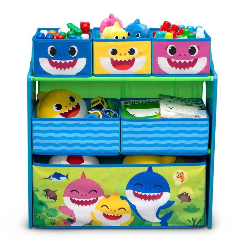 Baby Shark Blue and Yellow Wooden Toy Organizer with 6 Bins