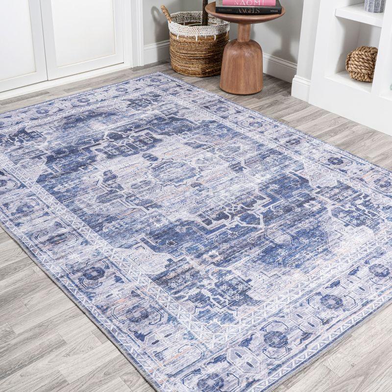 Navy and Cream Medallion 4' x 6' Reversible Washable Rug