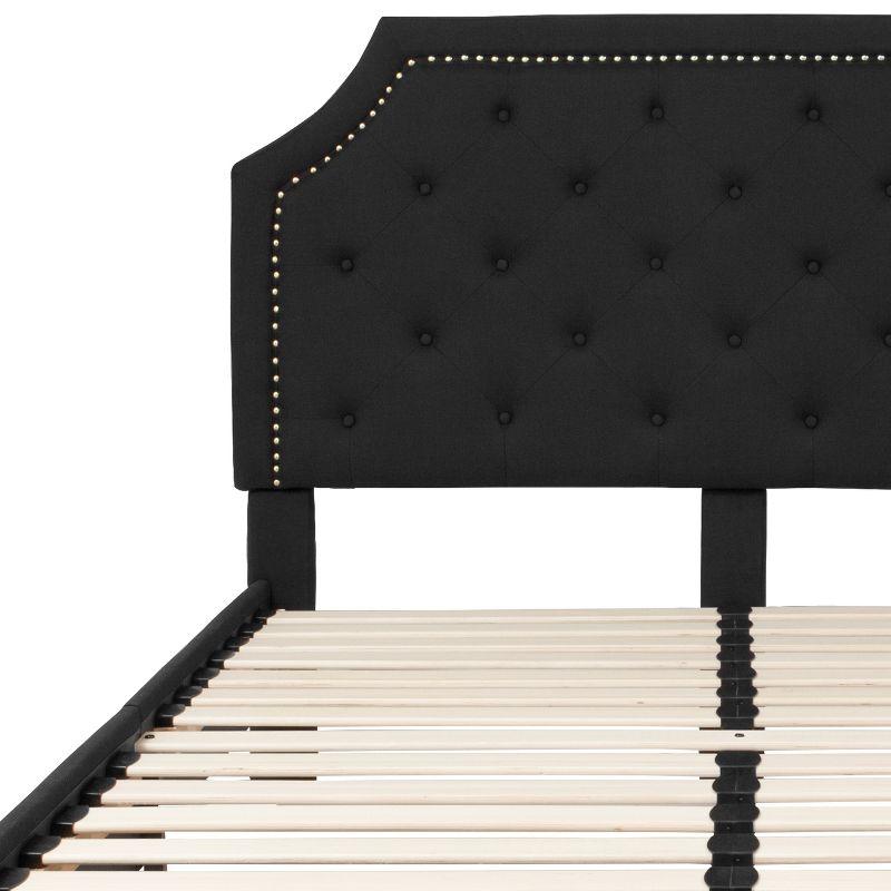 Merrick Lane Platform Bed with Slatted Support Contemporary Tufted Upholstery with Accent Nail Trim