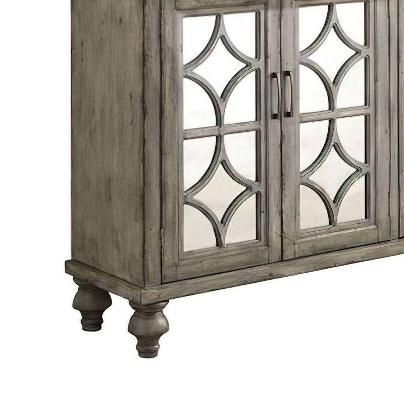 Velika Weathered Gray Wooden Console Table with Mirrored Doors