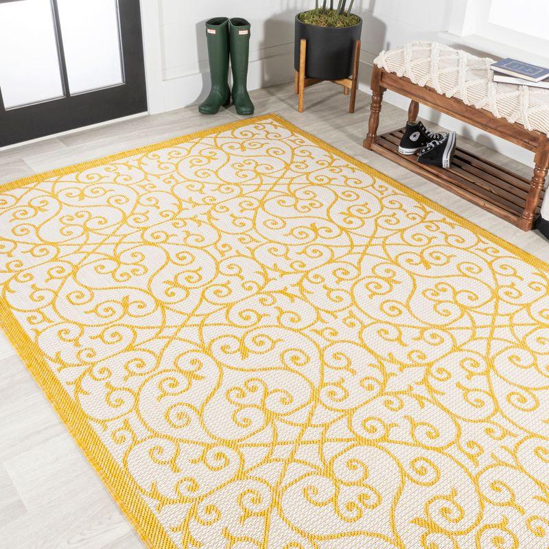 3' x 5' Madrid Vintage Filigree Textured Weave Indoor/Outdoor Area Rug, Cream/Yellow - JONATHAN Y