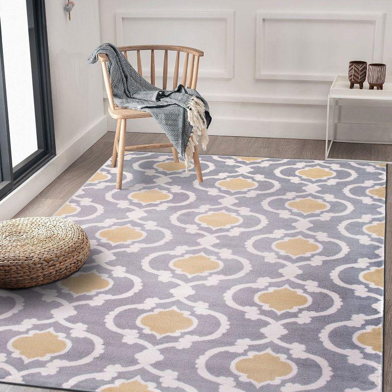 World Rug Gallery Moroccan Trellis Contemporary Indoor Area Rug - Yellow gray 6'6" x 9'