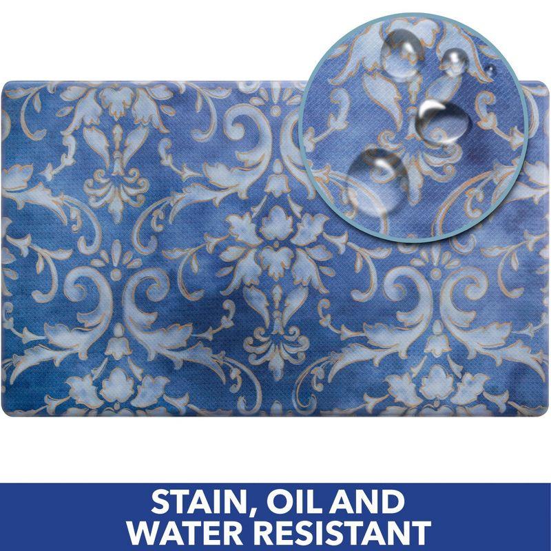 Blue and Gold Damask Anti-Fatigue Kitchen Mat