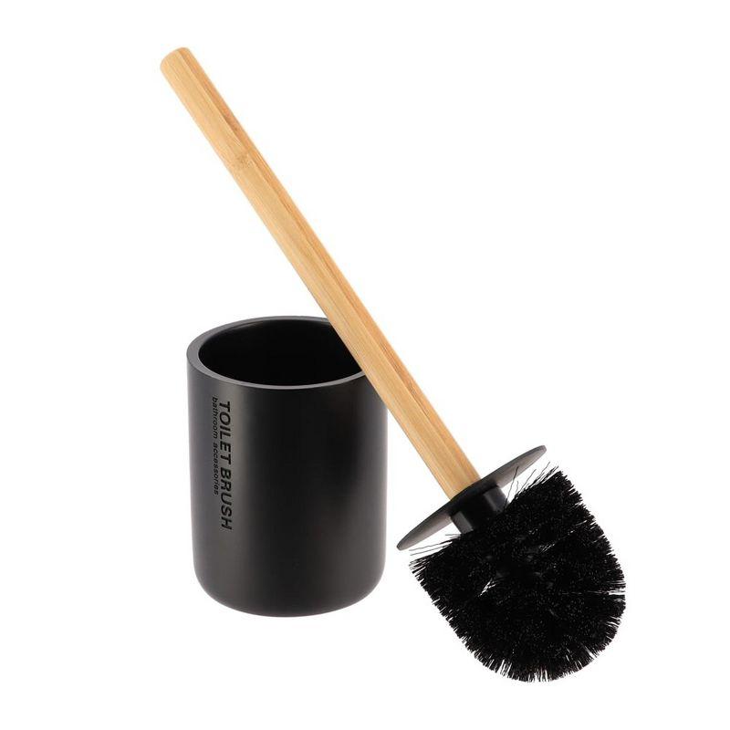 Matte Black Toilet Brush Holder Set with Bamboo Handle