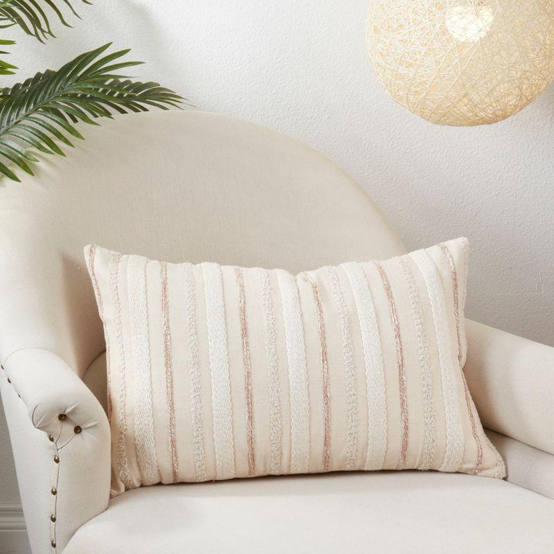 Saro Lifestyle Down-Filled Woven Stripe Design Throw Pillow, Natural