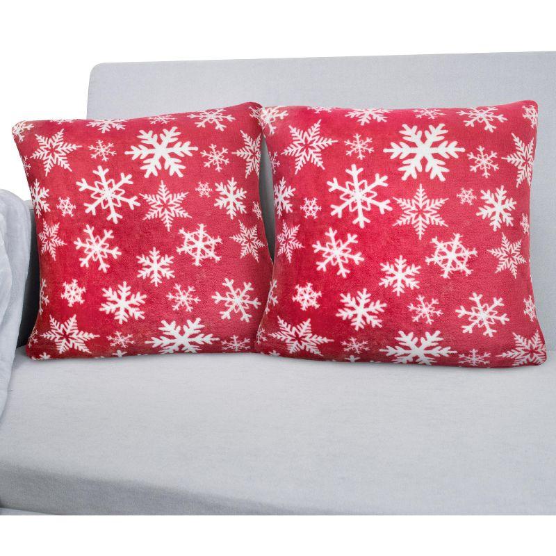 PAVILIA Set of 2 Throw Pillow Covers, Decorative Velvet Square Cushion Cases for Bed Sofa Couch Bedroom Living Room, Snowflake Red/18 x 18