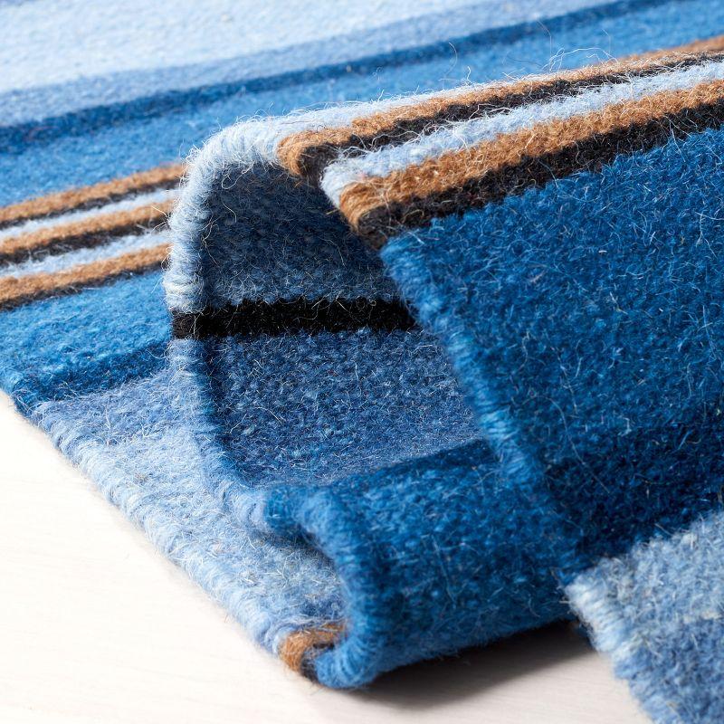 Blue and Rust Striped Wool 4' x 6' Handmade Reversible Rug