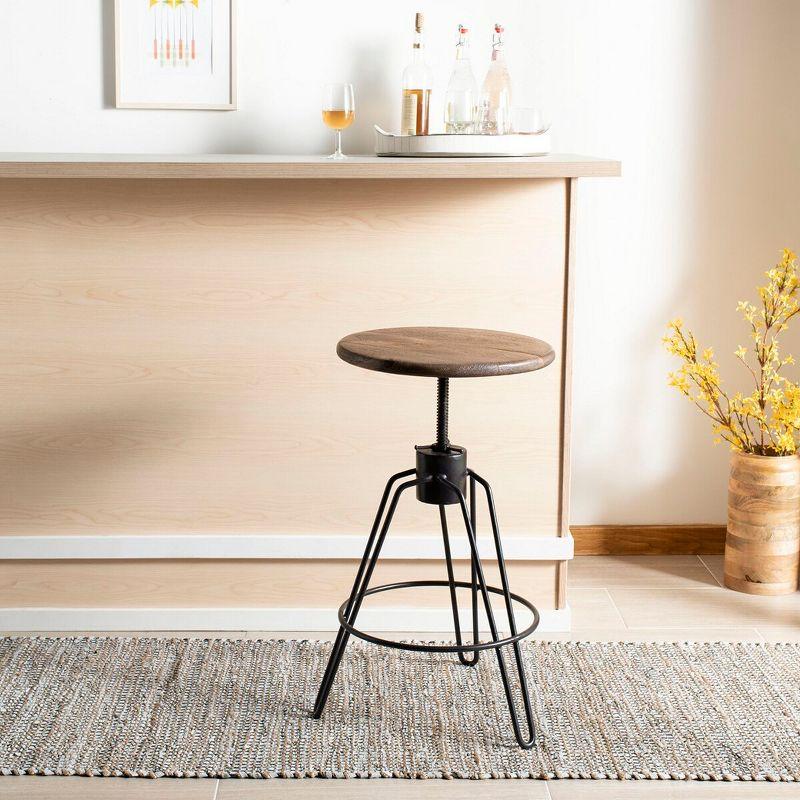 Kai Adjustable Swivel Black Metal and Wood Counter Stool