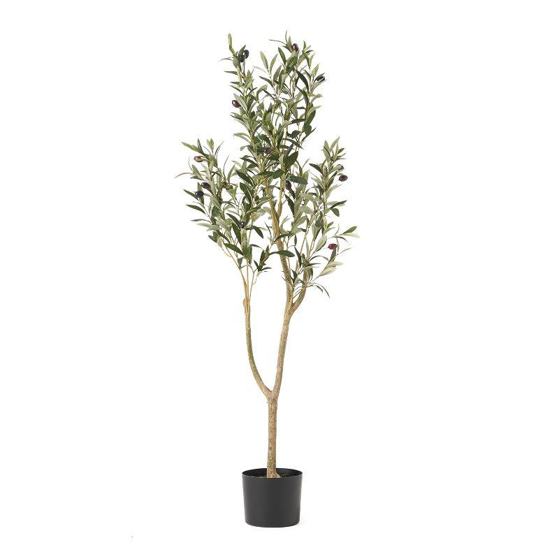 4' Green Plastic Potted Artificial Olive Tree