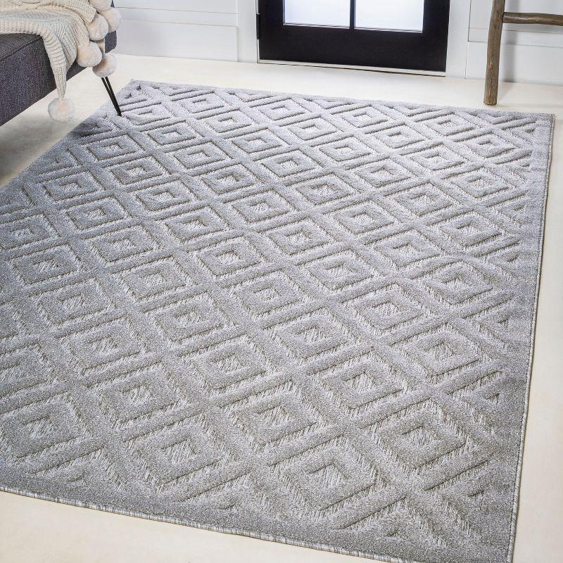3'x5' Portmany Neutral Diamond Trellis Indoor/Outdoor Area Rug, Light Gray - JONATHAN Y