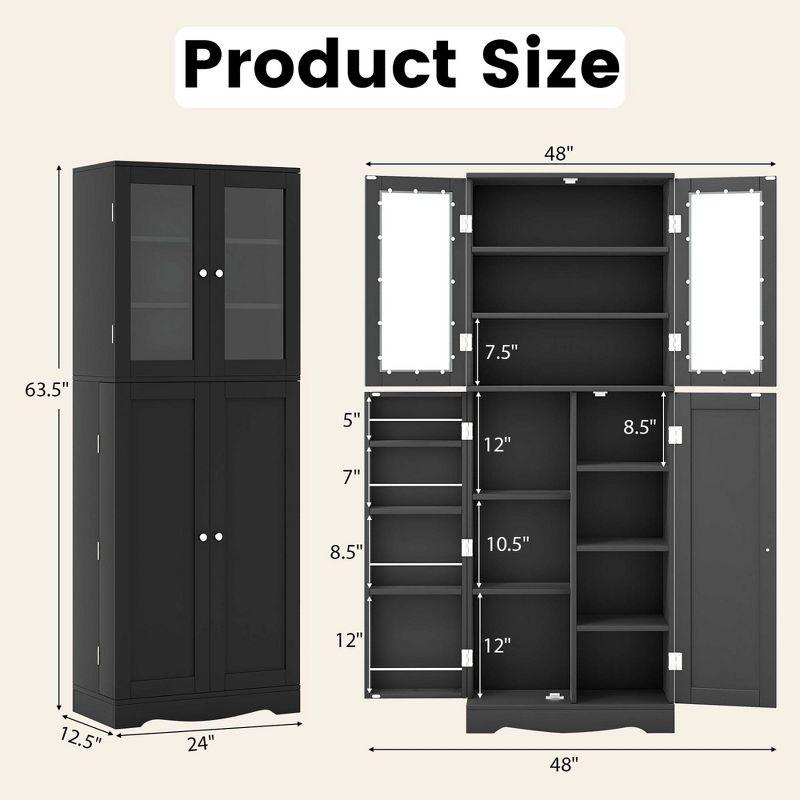 Costway 63.5" Tall Kitchen Pantry Storage Cabinet with Glass Door Storage Shelves Black/White