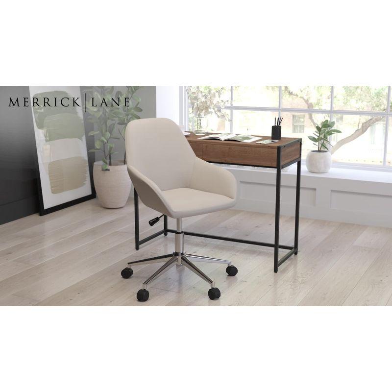 Merrick Lane Home Office Bucket Style Chair with White Faux Leather Upholstery and 360 Degree Rotating Swivel On Chrome Frame