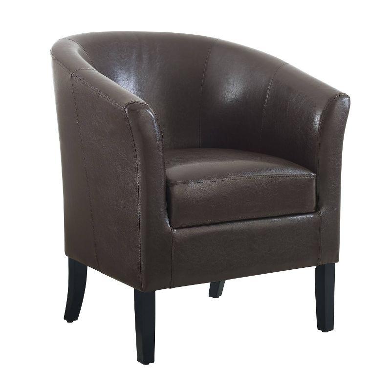 Simon Brown Faux Leather Barrel Accent Chair