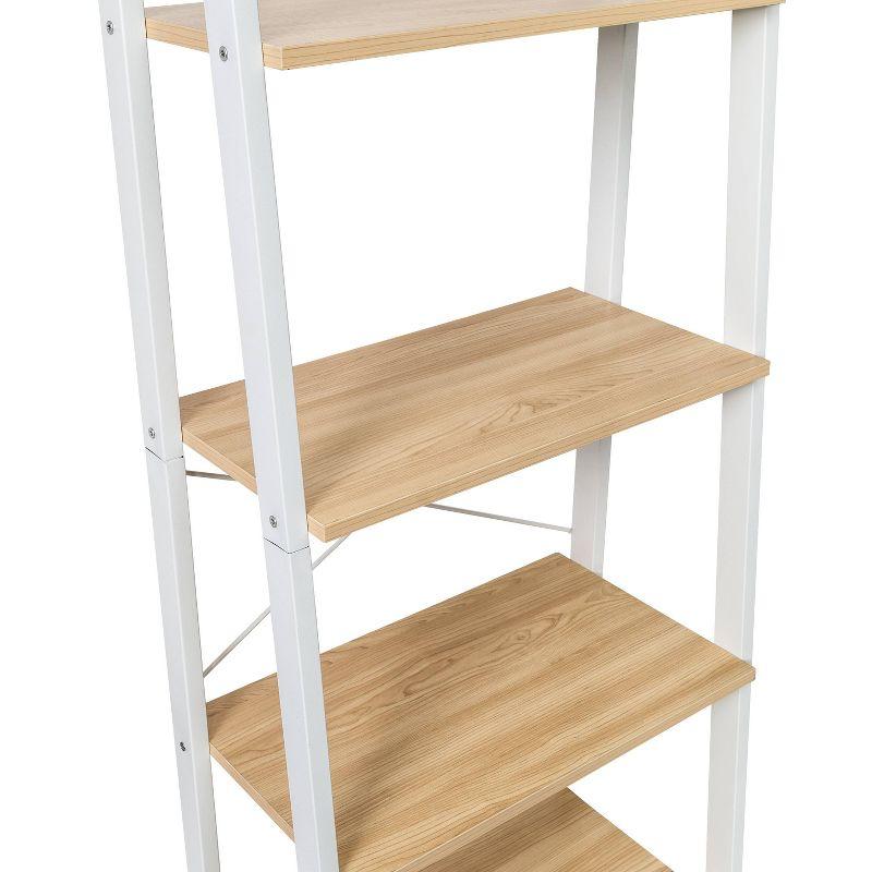 Honey-Can-Do 5 Tier Shelf: White Ladder Bookshelf, Steel Frame, 67.7" Height, 50 lb Capacity, Veneer Finish