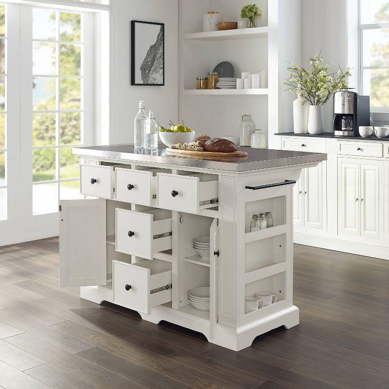 Julia White Kitchen Island with Stainless Steel Top