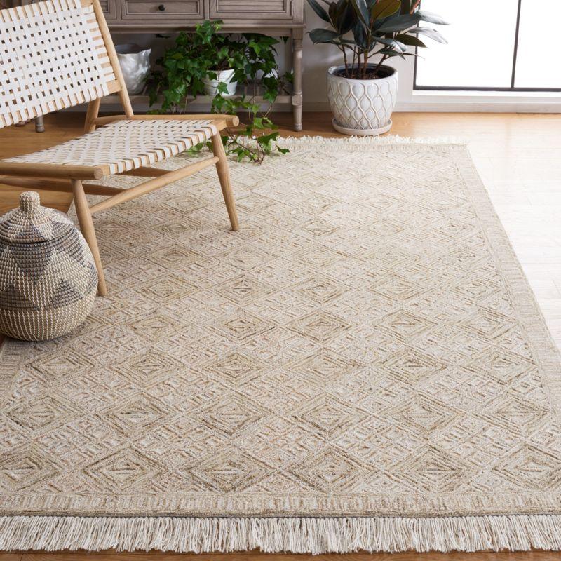 Luscious Ivory Hand-Tufted Wool Area Rug with Boho Motifs