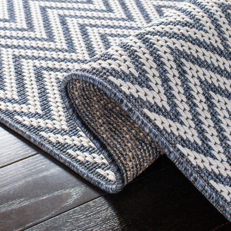 Blue Geometric Flat Woven Rectangular Washable Rug