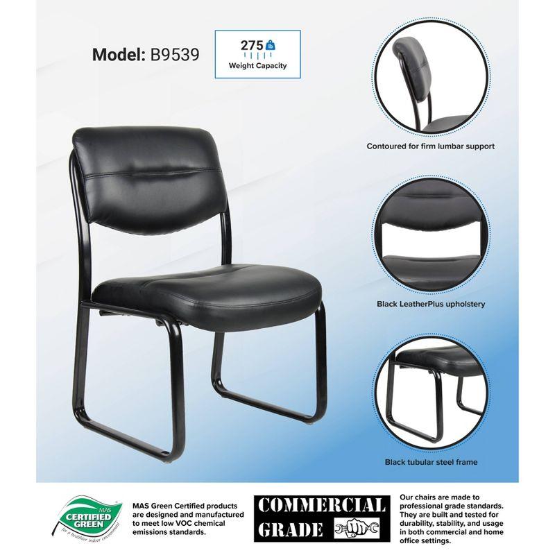 Armless Leather Sled Base Guest Chair Black - Boss Office Products: Heavy Duty Support, 275 lbs Capacity