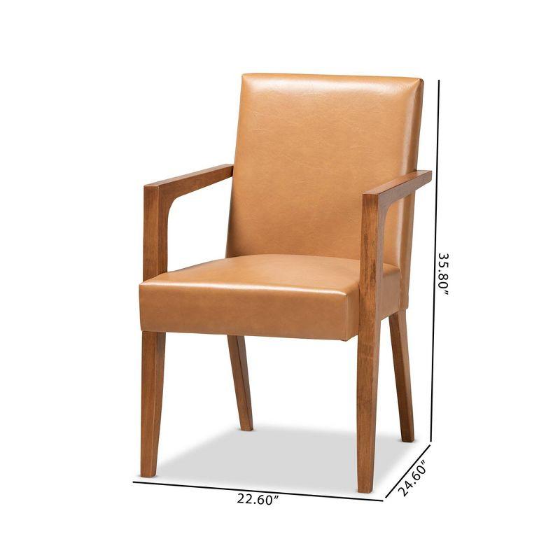 2pc Andrea Faux Leather and Wood Armchairs Brown - Baxton Studio: Elegant Accent Seating, Spot Clean, 30 Day Warranty