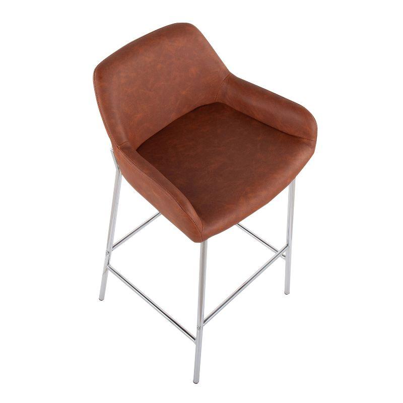 Set of 2 Camel Faux Leather and Metal Bar Stools