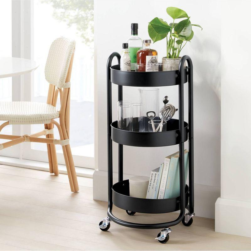 3 Tier Round Metal Utility Cart Black - Brightroom™: Rolling Storage with Casters, Powder-Coated Steel, 31.44" Height