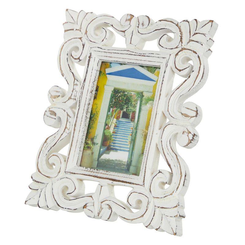 White Handmade Intricate Carved Mango Wood Photo Frame