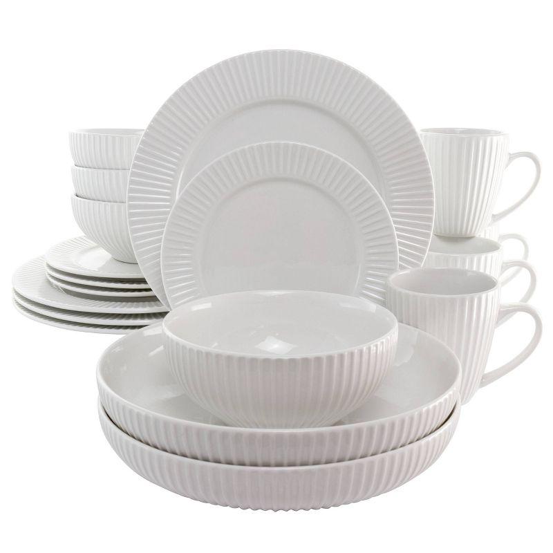 White Porcelain 18-Piece Dinnerware Set with Serving Bowls