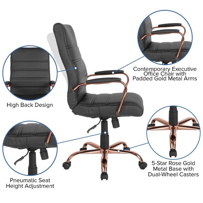 High Back Black LeatherSoft Executive Chair with Rose Gold Metal Base