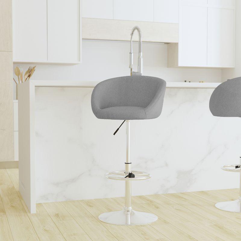 Merrick Lane Bucket Seat Bar and Dining Stool Modern Gray Fabric Stool with 360 Swivel, Adjustable Height and Chrome Footrest