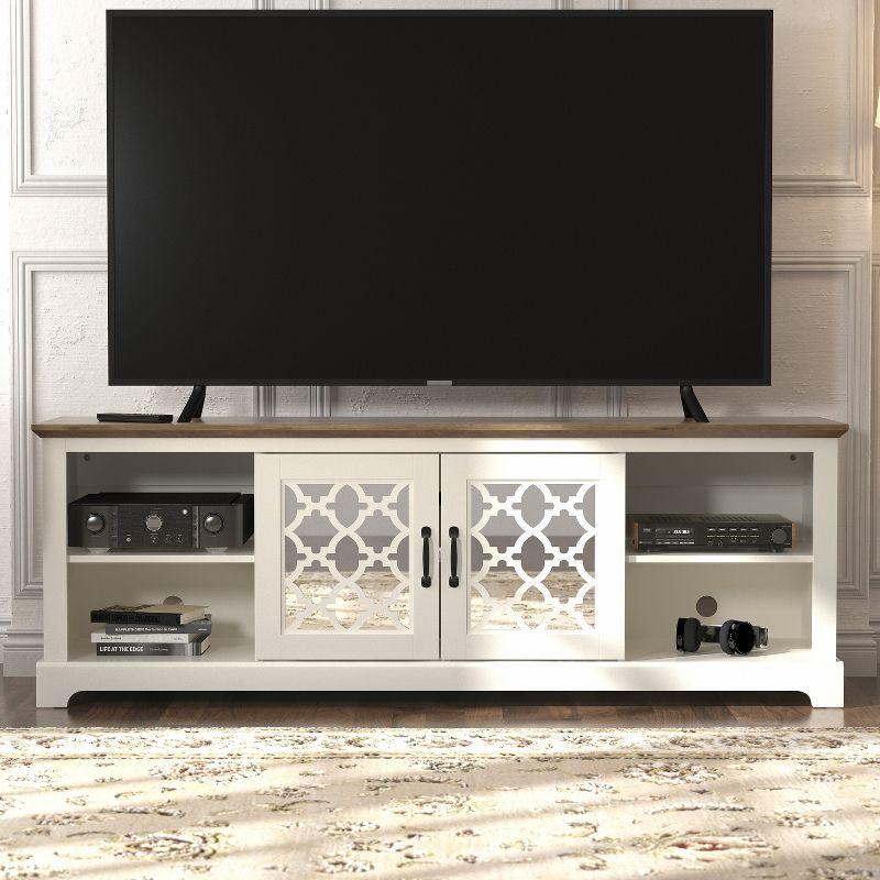 Ivory and Knotty Oak 68.2 in. 2-Door TV Stand