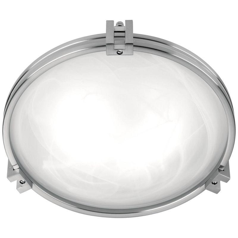 Possini Euro Design Deco Modern Ceiling Light Flush Mount Fixture 12 3/4" Wide Brushed Nickel 2-Light Marbleized Glass for Bedroom Kitchen Living Room