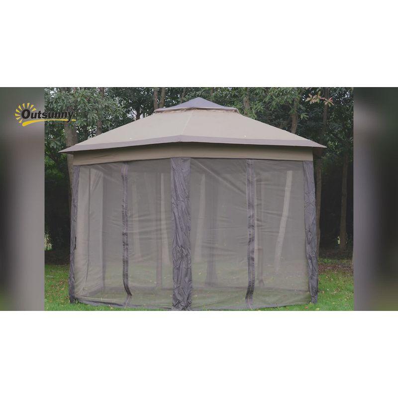 Outsunny 13' x 13' Pop Up Gazebo Hexagonal Canopy with 6 Zippered Mesh Netting, 2-Tier Roof Event Tent with Steel Frame for Patio Backyard, Coffee