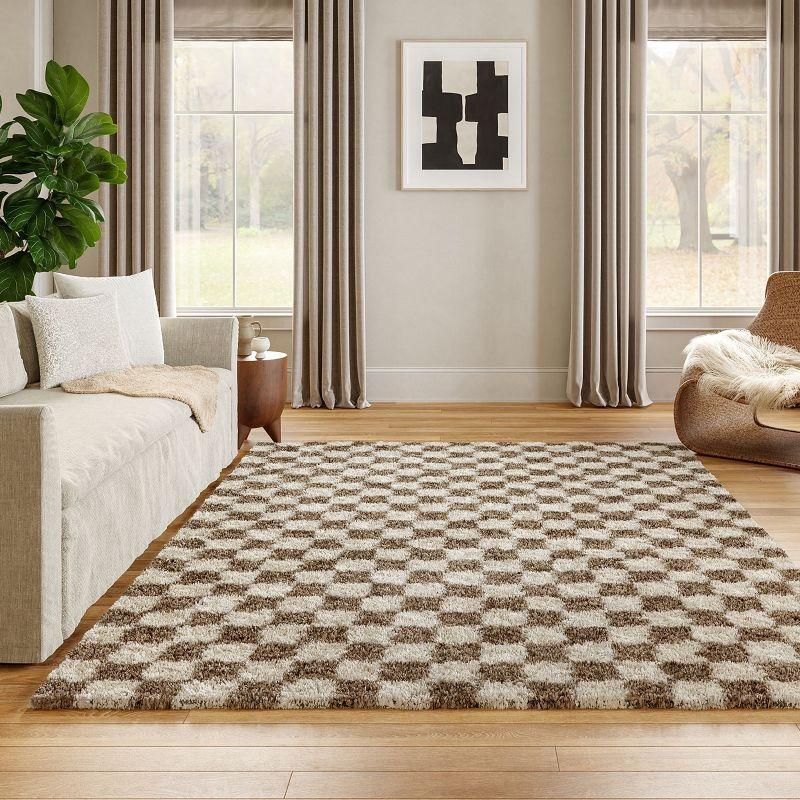 Nuloom Adelaide Mid-Century Checkered Shag Indoor Area Rug, 2' x 3', Beige