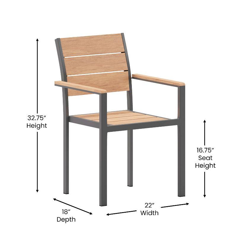 Flash Furniture Finch Commercial Grade Patio Chair with Arms, Stackable Side Chair with Faux Teak Poly Slats and Metal Frame