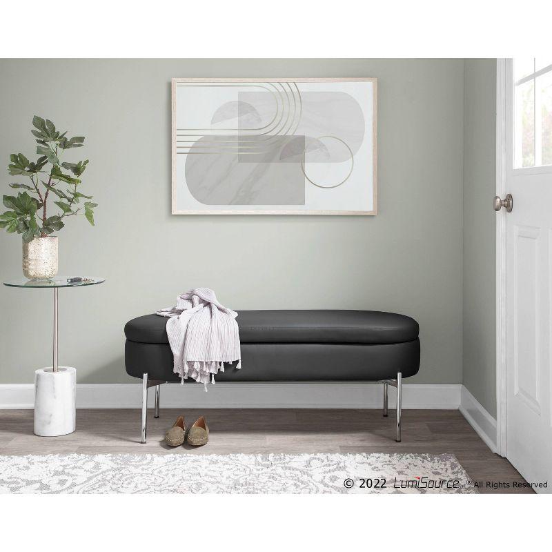 48" Chloe PU Leather Storage Bench Metal Chrome/Black - LumiSource: Flip-Top Lid, Entryway Seating