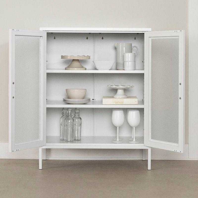 Eddison Mesh 2 Door Storage Cabinet Pure White - South Shore: Metal Frame, Adjustable Shelves, Wall Anchor