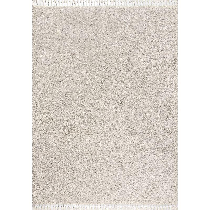 3'x5' Mercer Shag Plush Tassel Area Rug, Cream - JONATHAN Y